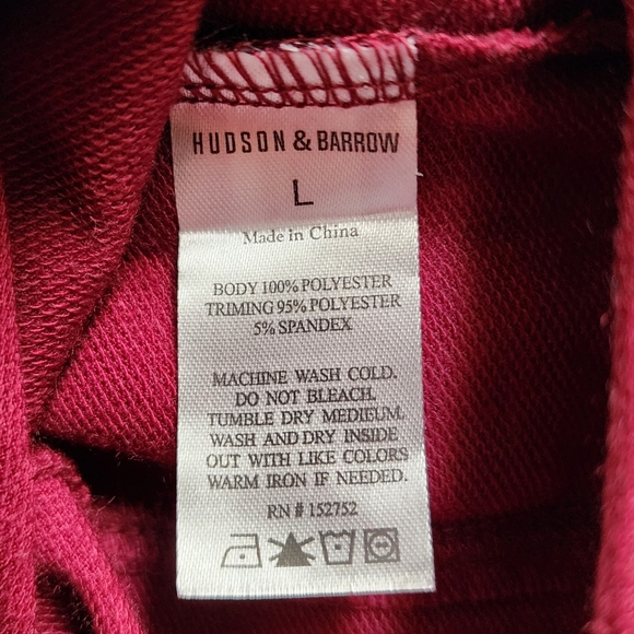 Mens Henley Style Pullover Hoodie in Burgundy With Textured Sleeves Size Large - Picture 7 of 8